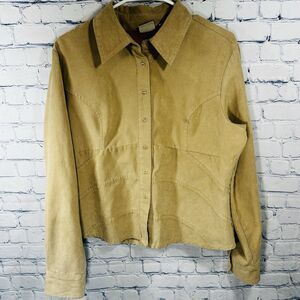 Vtg fiorlini international Tan Suede Button Down Fitted Western Boho Blouse Sz L